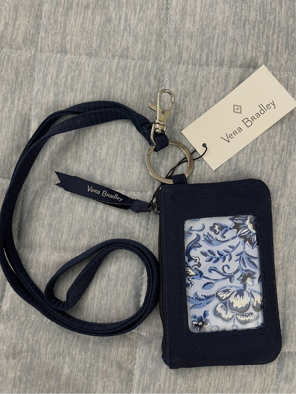 Vera Bradley Classic Navy Zip ID Case & Lanyard Set